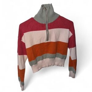 Altar'd State Striped Cropped Half-Zip Sweater - Pink, Orange, Gray